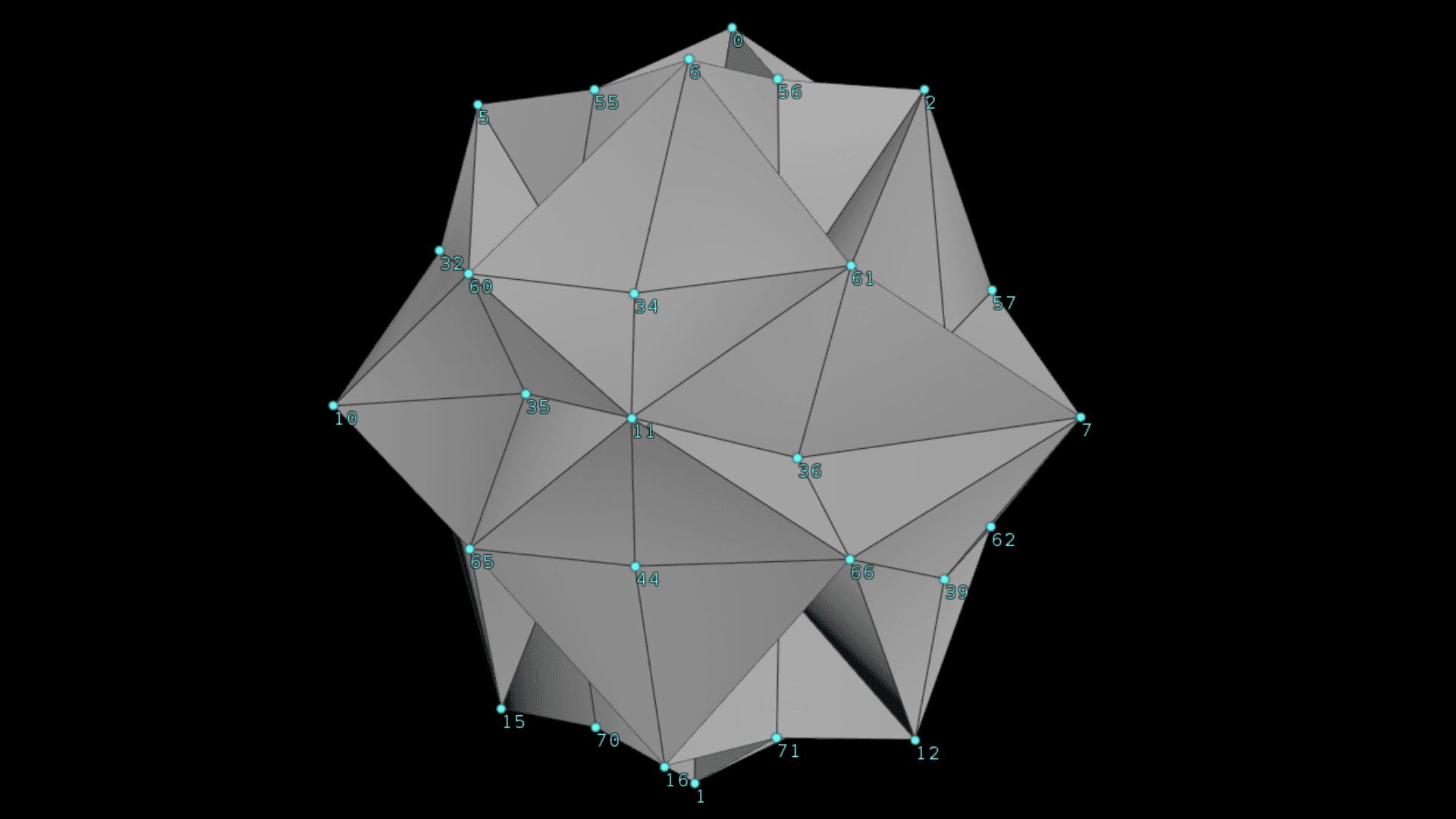 Vertex point diagram: original corners are repositioned by a valence-weighted average of surrounding face and edge points, then pushed outward along the point normal by w-p.